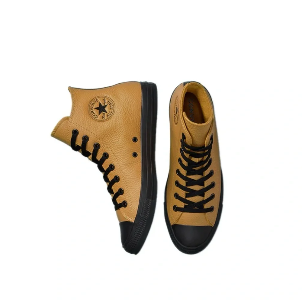 Converse chuck Taylor all star lined Tan and Black leather High-Top Sneakers - Picture 3 of 10